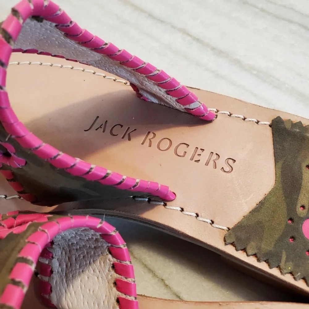 Jack Rogers Jacks Camo Flat Sandal Suede Grey/Magenta NEW Size 7
